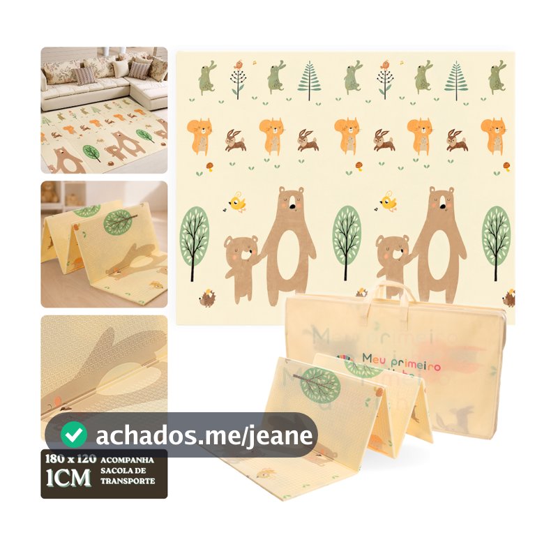 Tapete Infantil de Atividades 180 x 120 x 1cm Dupla Face Urso Tatame Térmico para Bebe Emborrachado