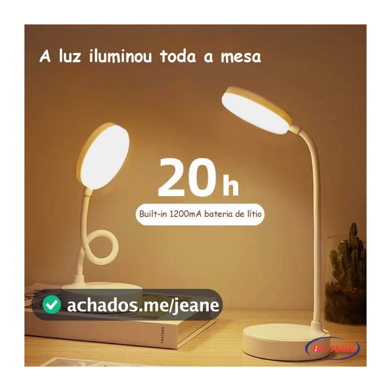 Luminária Abajur de Mesa LED Luz Recarregável Touch Haste Flexível Lâmpada De Estudo Sem Fio XZTD05