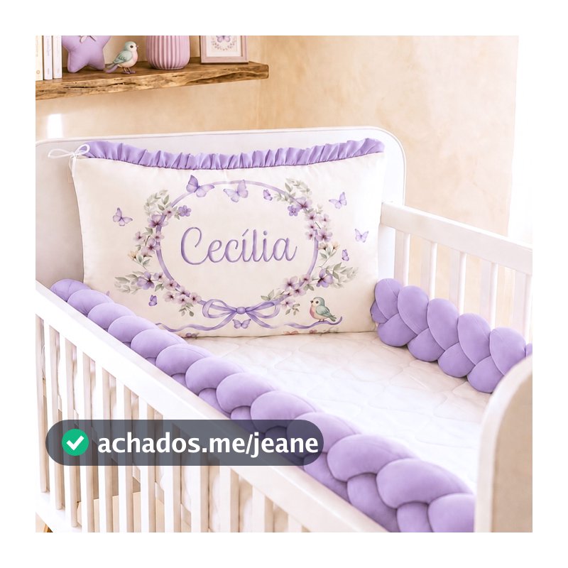 Kit Berço Personalizado Completo Protetor 3 Peças Berço Americano Mini Berço Menina Borboletas Lilás