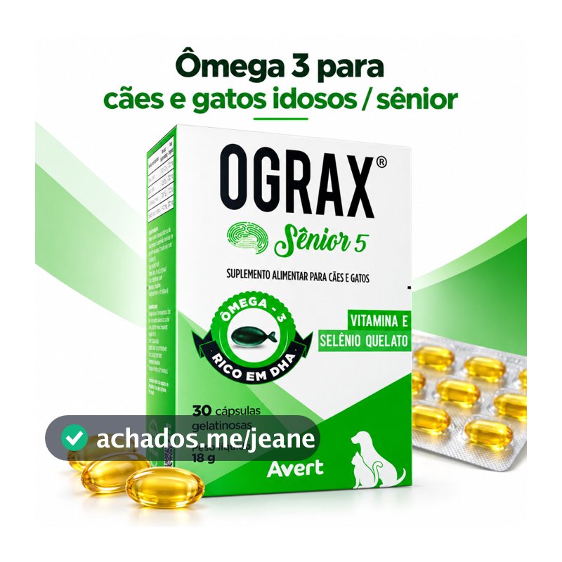 Ograx Sênior 5 Avert Ômega 3 DHA Vitamina E Selênio para Cães e Gatos Idosos 30 Cápsulas 18g