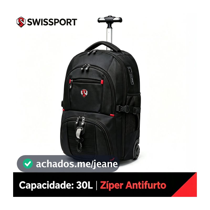 Mochila Masculina com Rodinhas Antifurto para Notebook 15.6" Executiva Viagem Trabalho Swisssport