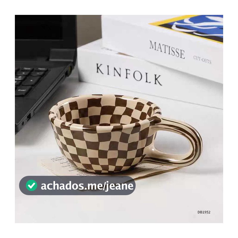 Xicara de Café  Moderna Estampa Xadrez Caneca de Chá Para Café da Manhã Escritório Mesa Posta