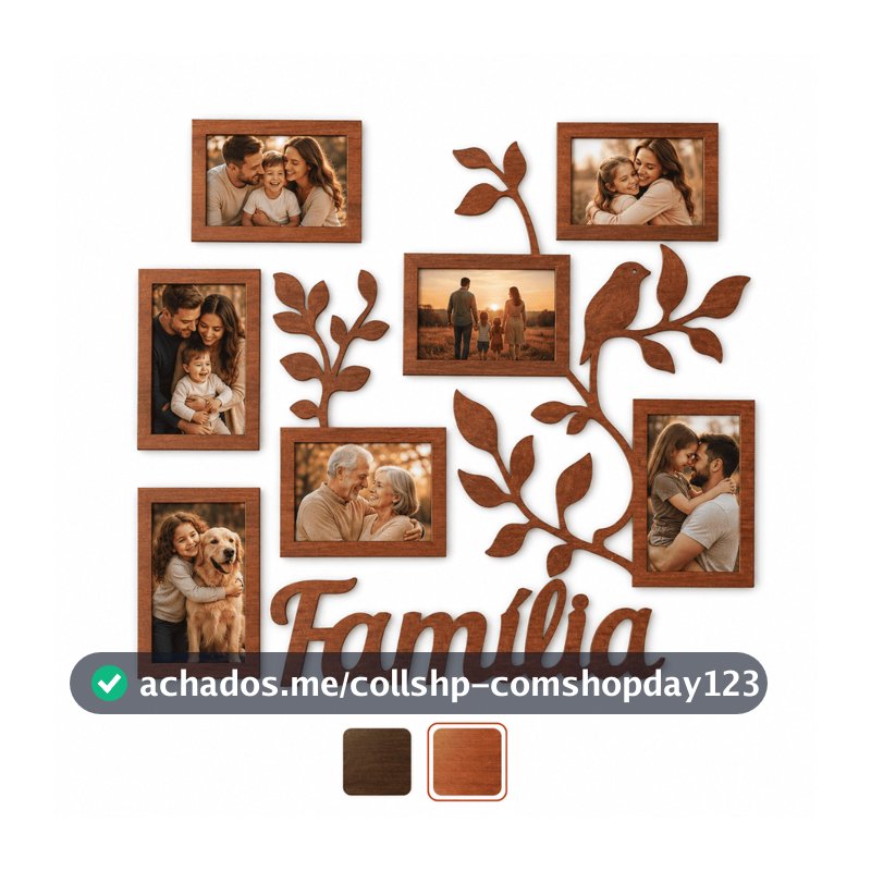 Quadro Porta Retrato Família MDF 7 Fotos Decorativo Parede