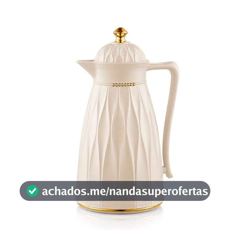 Garrafa Térmica Café Chá 1 Litro Bege Dourada Luxo Click Abre e Fecha Khadija - Tuut