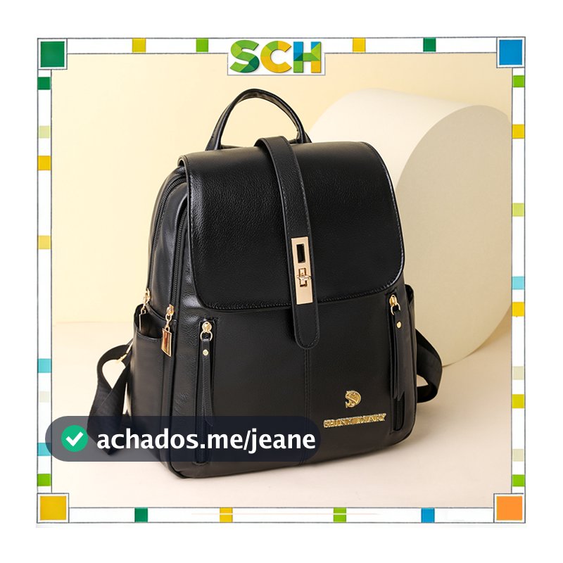 Mochila Feminina PU Preto - Espaçosa, Versátil e à Prova D"Água