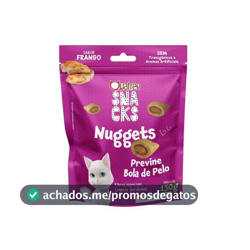 Petisco Snack Quatree Gatos Nuggets Frango Bola de Pelo 150 gr