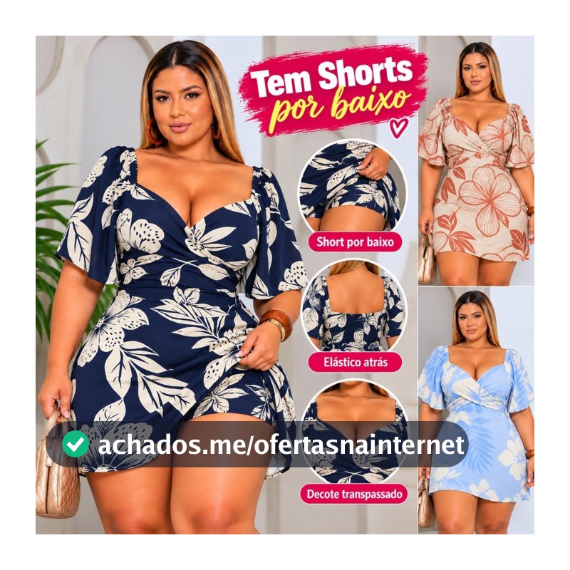 Macaquinho Vestido PLUS SIZE Short Saia Feminina Cores Variadas super confortáveis e leves qualidade e durabilidade