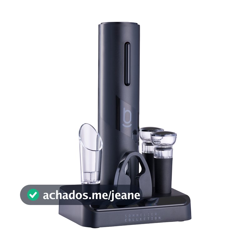Kit Abridor De Vinhos Elétrico Saca Rolhas Usb Biscuitt Oak 4 em 1 Sommelier Collection