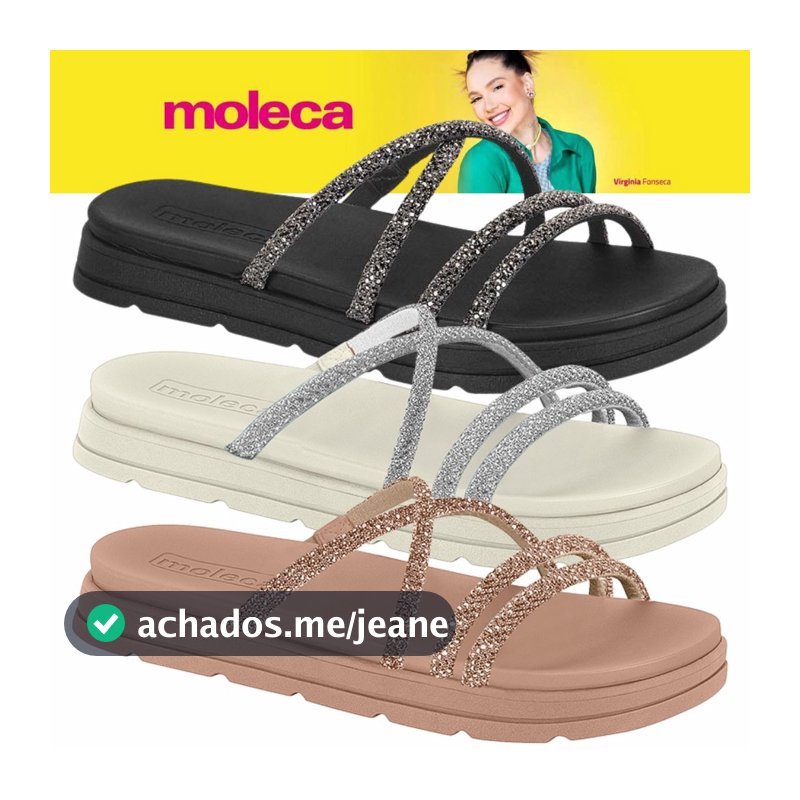 Sandália Feminina Papete Moleca Nova Tiras Strass Brilho Pedrinhas ORIGINAL