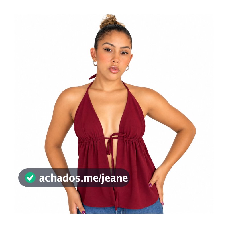 Blusa Feminina Frente Única Decotada com Amarração Moda Verão Cropped