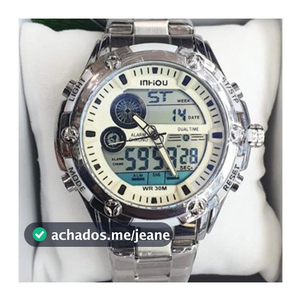 Relógio Masculino Ana-digi Metal A Prova D'Água Marca Inhou Modelo 1313 46mm