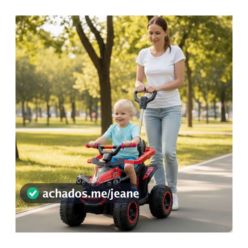 Quadriciclo Infantil Eletrico e Passeio com Aro de Proteção, Haste Direcionavel, Som e Luz Brinq Kids