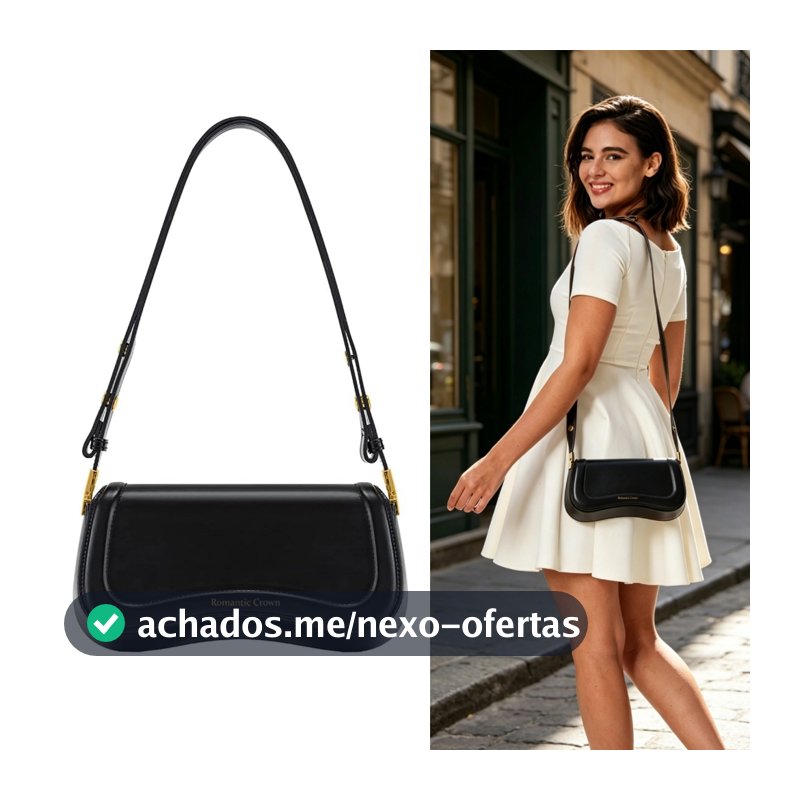 ROMANTIC CROWN Bolsa de Ombra Feminina com Alça Ajustável, Bolsa Feminina Elegante com Couro Sintetico Preto, Presente