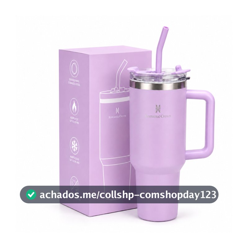 ROMANTIC CROWN Copo Térmico Inox Portátil 1200ml/600ml com Tampa e Canudo Garrafa Térmica Inoxidável