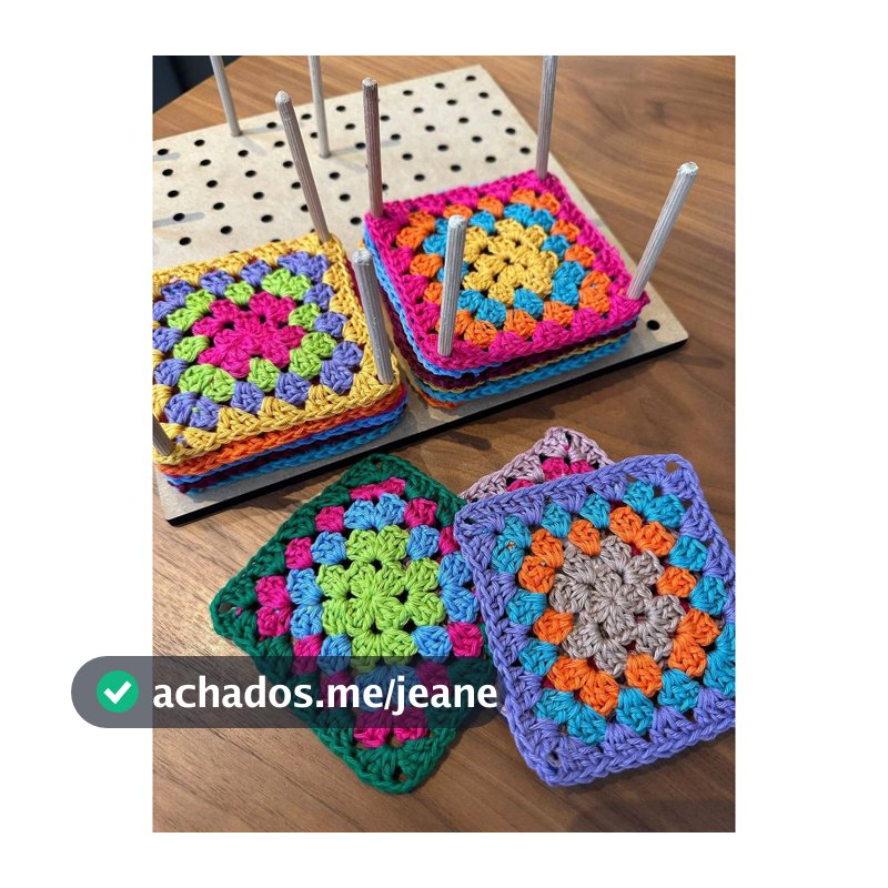 Suporte Placa De Blocagem 25X25 MDF Tábua Furinhos Para Crochê Tricot