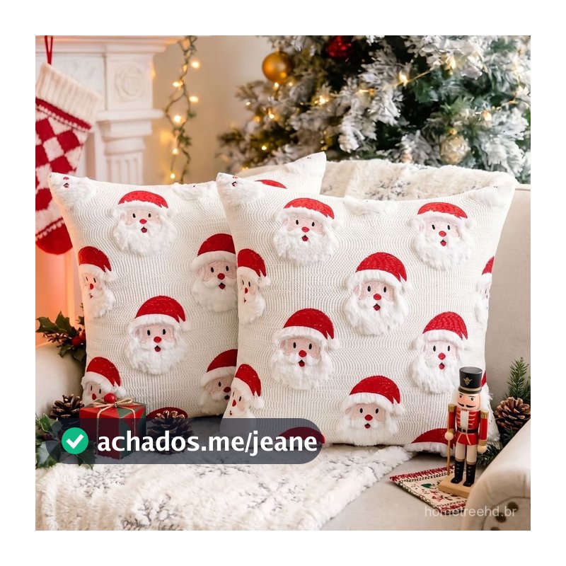 Capa de Almofada Papai Noel Bordado 45x45 Natal Sofá Sala Decoração Festa
