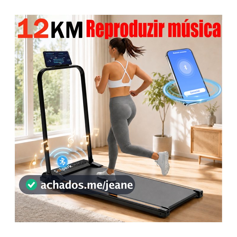 Esteira Ergométrica Elétrica 2.0HP Silenciosa Dobrável com Bluetooth 12km/h, Capacidade 120kg Uso Residencial