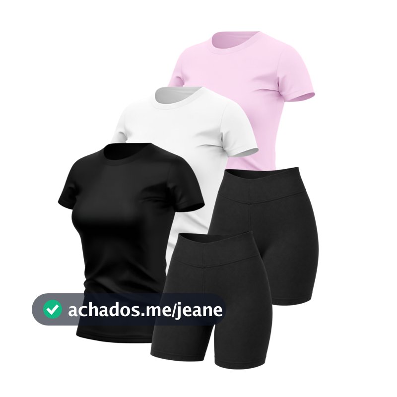 Kit 3 Baby Look Camisas 2 Short Cintura Alta Suplex Feminino Academia Fitness