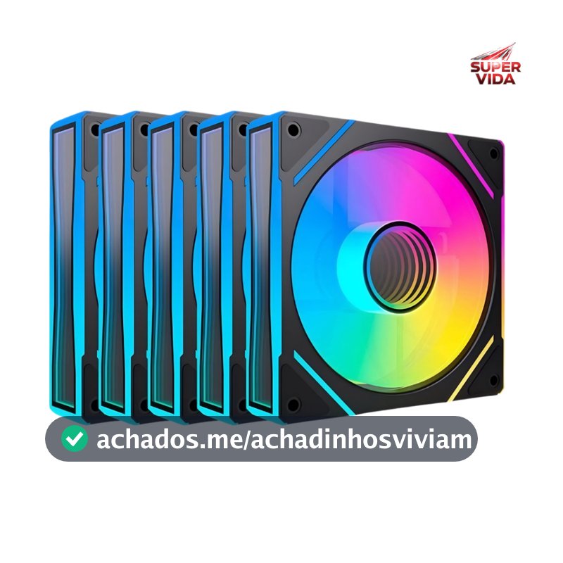 Kit 5 Cooler Fan ARGB 120mm Para Gabinete E CPU 1300 RPM Silencioso Iluminação LED RGB 5V 3 Pinos