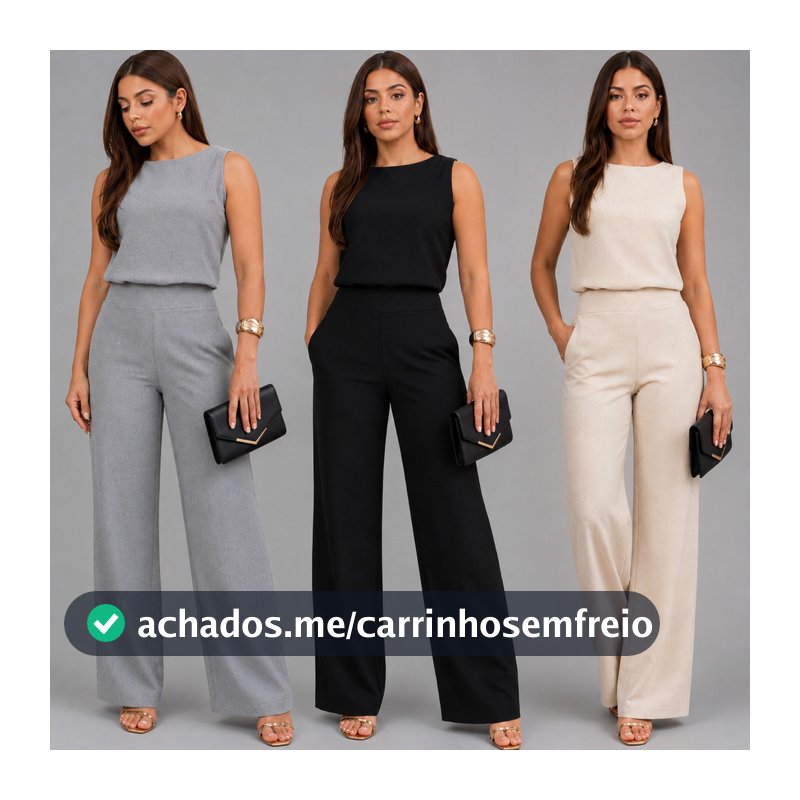 Conjunto Social Duna Feminino Mulher Elegante Blusa Regata Calça Pantalona com Elástico Alfaiataria Moda Outono Inverno