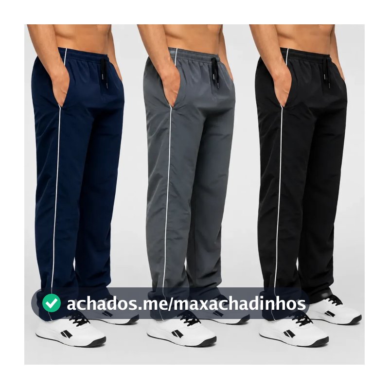 Kit 3 Calças Masculina Tactel Lisa Com Bolsos Esporte Caminhada Academia Frio