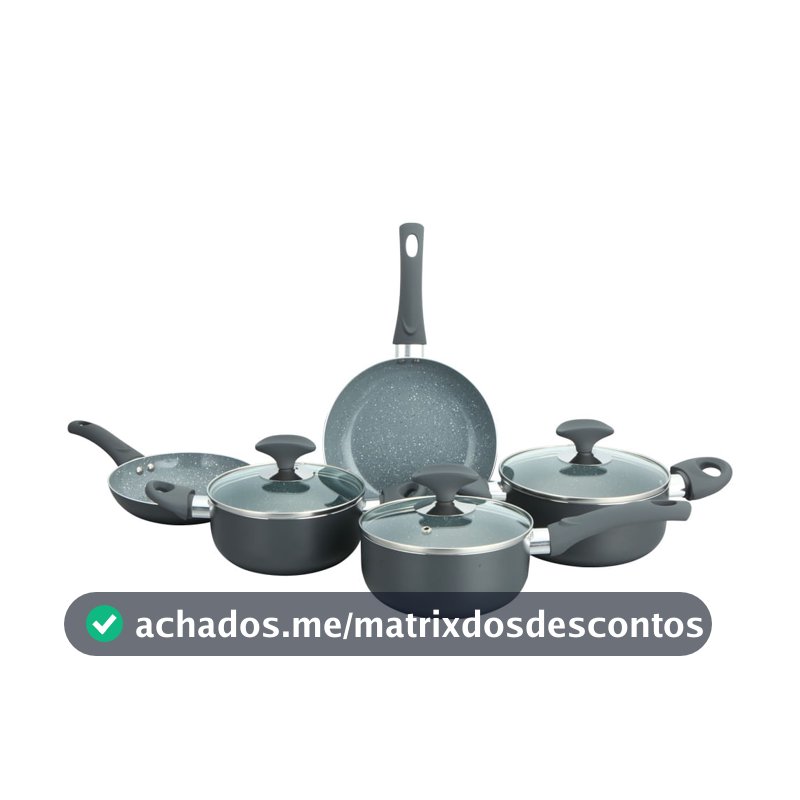 Conjunto 5 Panelas Cerâmica Cazza Tampa de Vidro Cinza