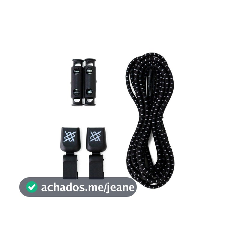 Cadarço Elástico para Tênis Hupi Laces 1 Par, Cor: Preto Risca Prata | Sem Nó, Ajuste Fácil, Ideal para Corrida