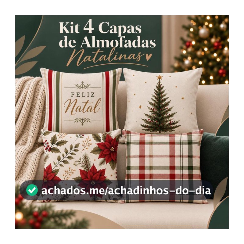 Kit 4 Capas de Almofada Natalinas 43x43 Estampadas Xadrez – Decoração de Natal