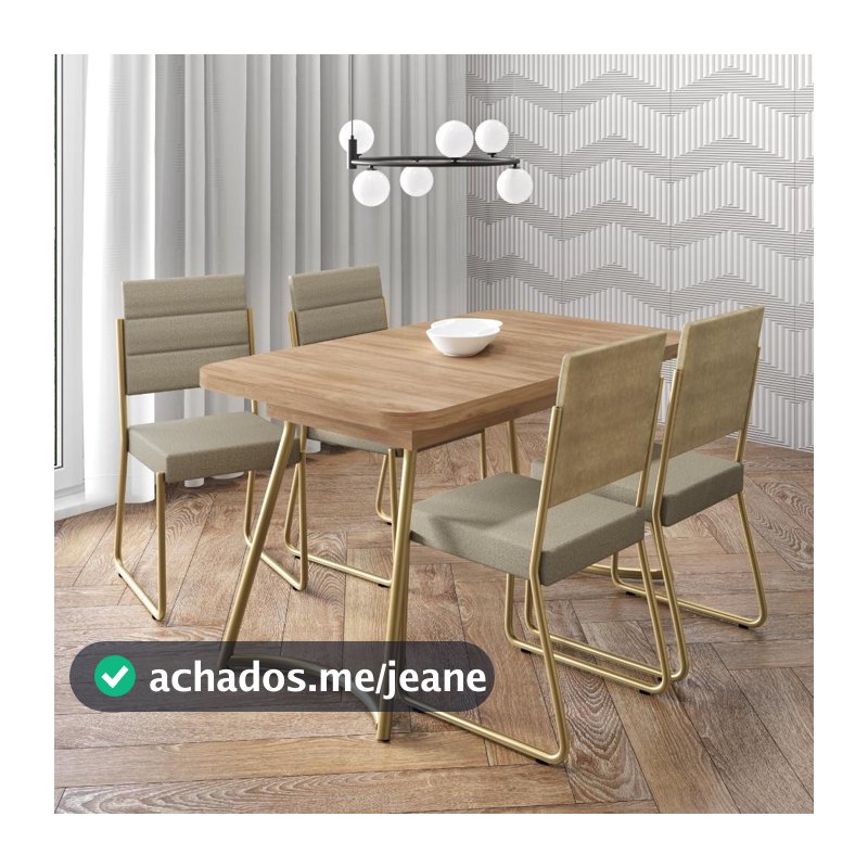 Conjunto Sala de Jantar 4 Cadeiras Hilli Carraro Carvalho Dourado