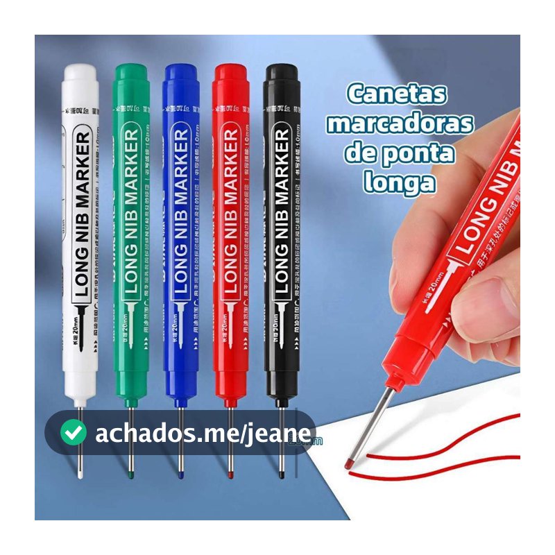 Kit 4 Canetas Marcadoras Permanentes Ponta Longa para Furos Profundos Madeira Metal Vidro Construção