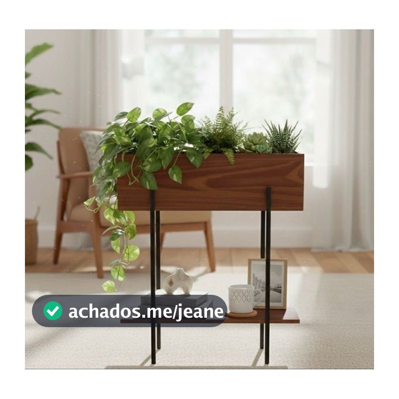 Floreira Artesanal 60cm em Madeira Imbuia com Estrutura em Ferro Preto para Plantas Decorativa
