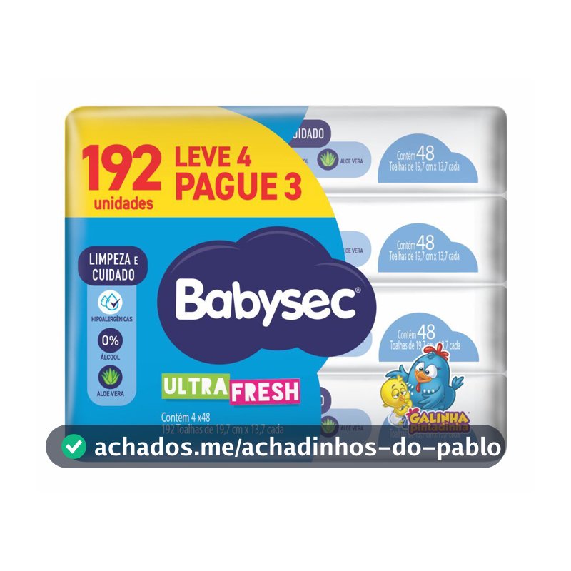 BabySec Toalhas Umedecidas 48 Folhas – Pack com 4 Pacotes