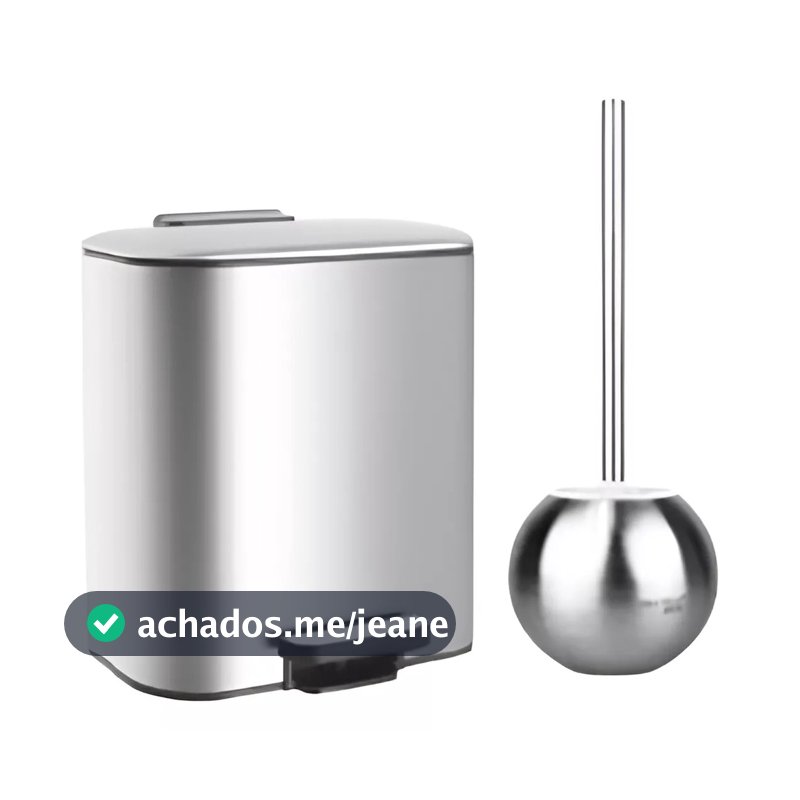 Kit Lixeira Moderna De Pedal Inox 6 Litros + Escova Sanitária Inox Premium Banheiro Lavabo