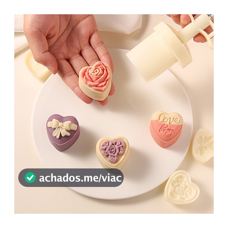 Kit Ejetor Molde Para Massas Brigadeiro e Doces Max Flor Coração Arabesco Docinhos Gourmet