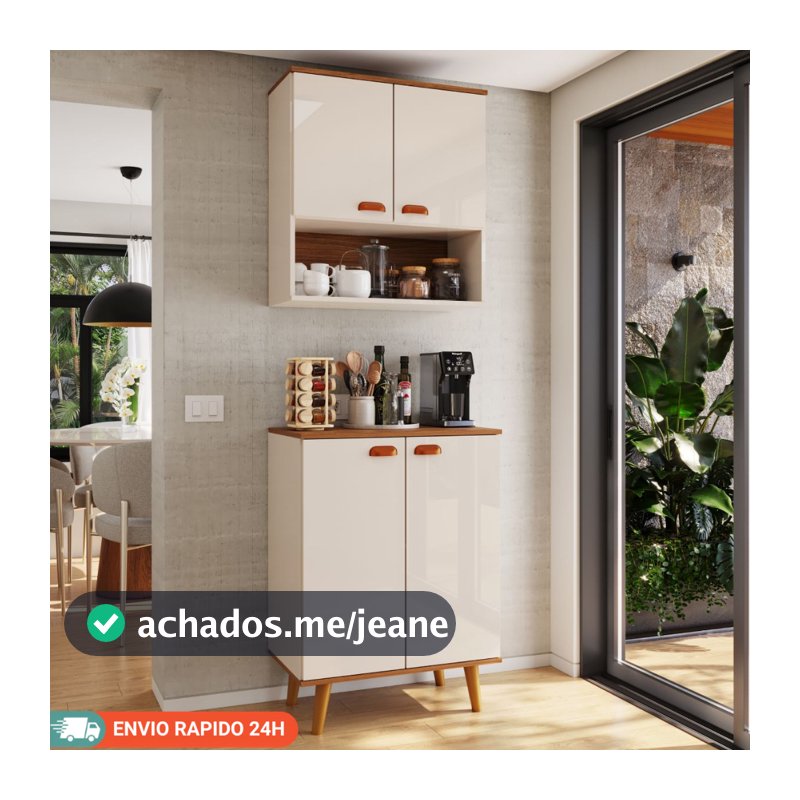Armário de Cozinha Completo Pequeno Portátil Multiuso Aeréo com Balcão Light Doce Morada Móveis