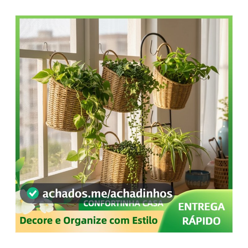 Cesta Suspensa de Juta para Parede Feita à Mão Decorativa Organizadora