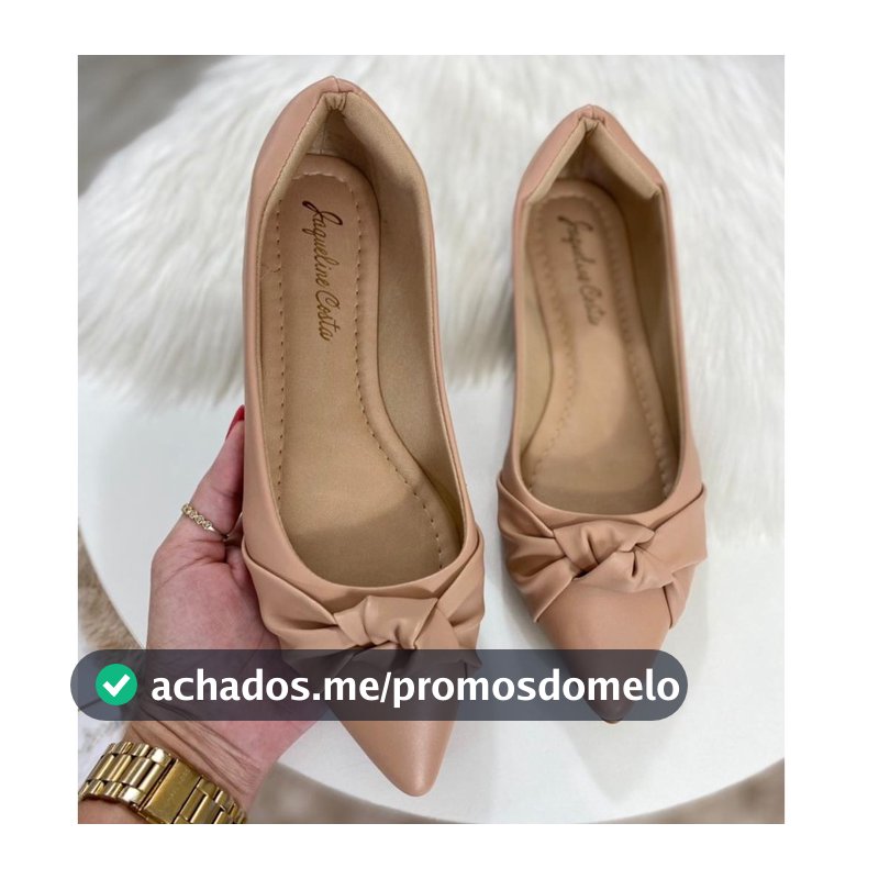 Sapatilha Feminina Bico Fino Detalhe em Nó Básica Confortável Promoção Jaqueline Costa