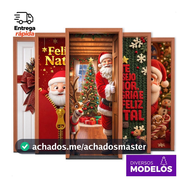 Capa de Porta Natal Decoração Natalina para Casa Em Tecido Sublimado Veste Porta C/Elástico 0,8x2,1m