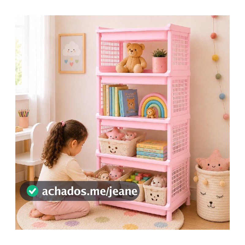 Organizador Infantil Rosa Estante Modular Nichos Sapateira Brinquedos Livros Quarto Criança Prateleira Multiuso