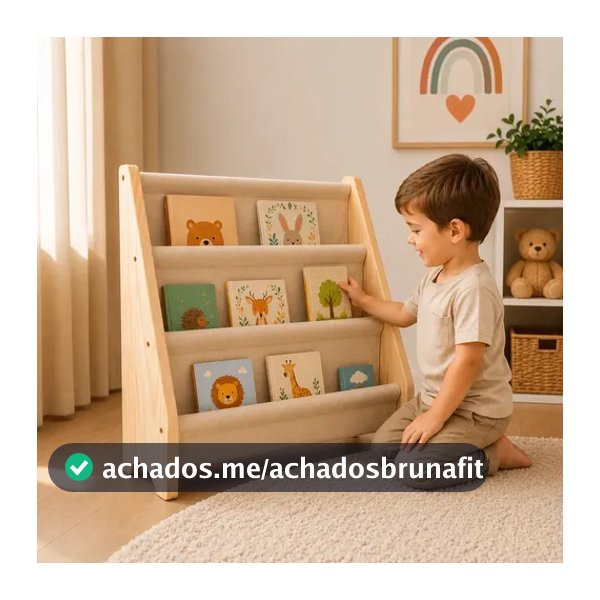 Estante Infantil Mini Rack Porta Livros Montessori Organizador Madeira Livreiro Montessoriano Bege
