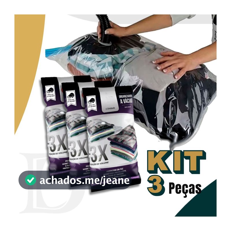 Kit 3 Sacos a Vácuo 70 x 110cm Organizador para Roupas Mala Cobertor Organização Guarda Roupa