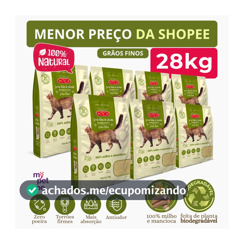 Kits Areia Biodegradável Kadi  4 Kg Grãos Finos para Gatos
