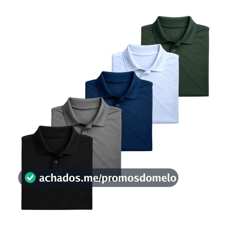 Kit 5 Camisa Polo Masculina Piquet Poliéster Atacado Uniforme Premium