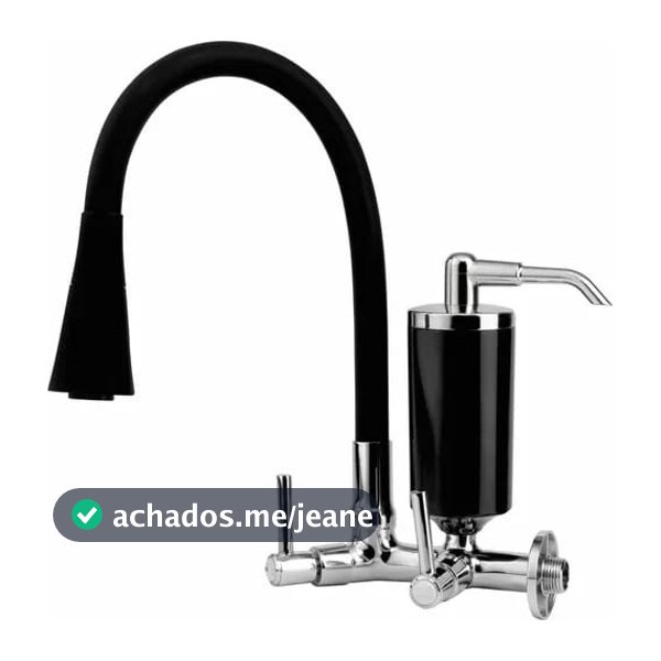 Torneira Filtro Parede Preta Flexível Cone 2 Jatos 1/4 Volta