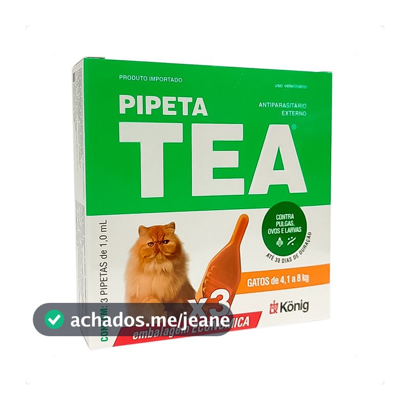 Tea Pipeta 1 mL Antiparasitário para Gatos 4,1 até 8 Kg - 3 Pipetas
