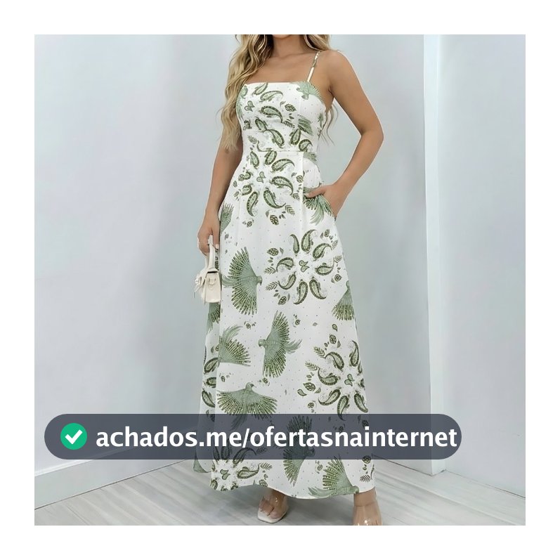 Vestido Longo Feminino Alcinha Fina Bojo Estampa Floral Tendência Verão