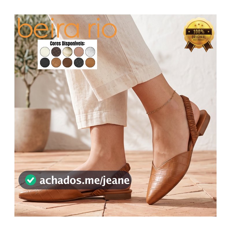 Sapatilha Beira Rio Feminina Mule Bico Fino Napa Conforto Elástico Confortável Calce Fácil Original