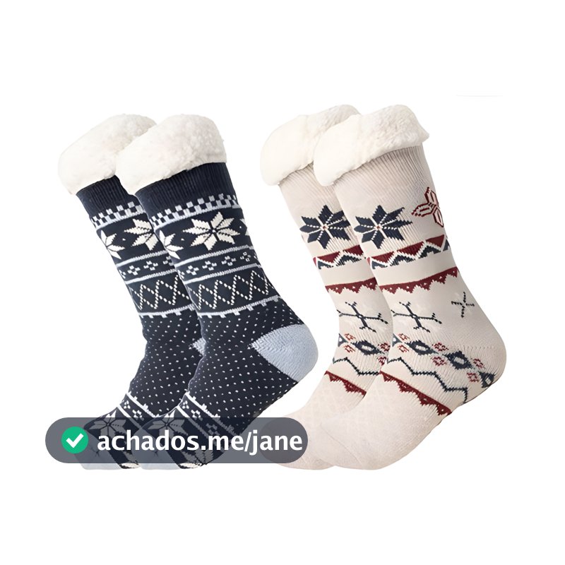 Meia Grossa Térmica Lã Forrada Cano Alto Pelinho Quentinha Inverno