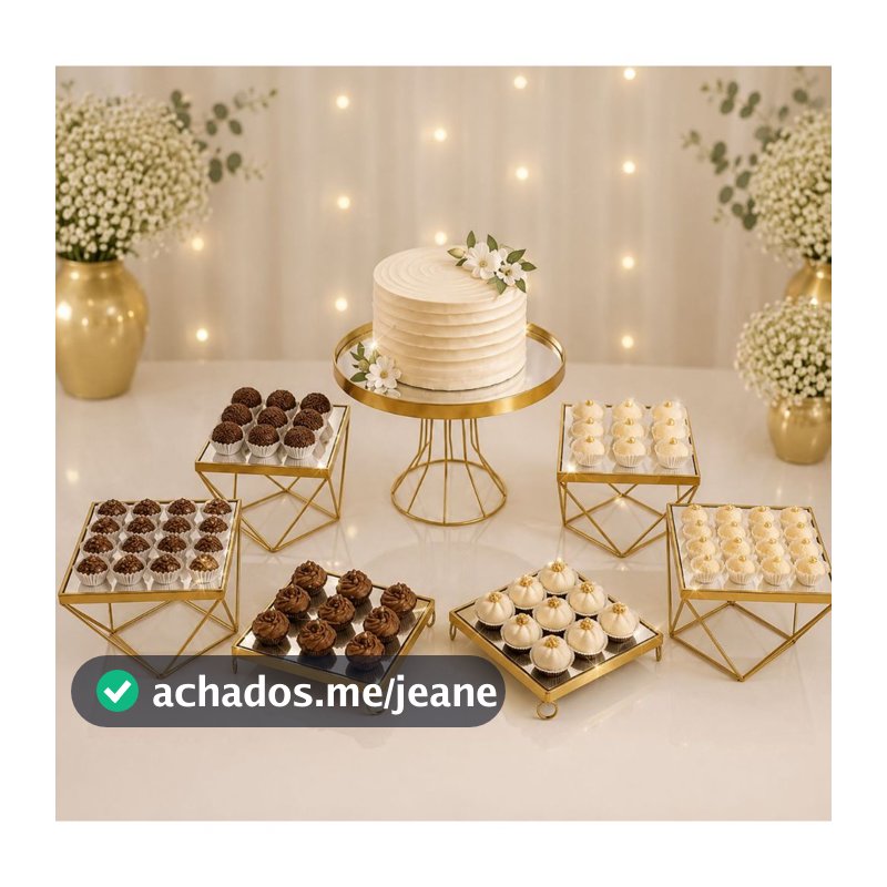 Kit 7 Peças Boleira e Doceiras Espelhadas Suporte Completo para Festas