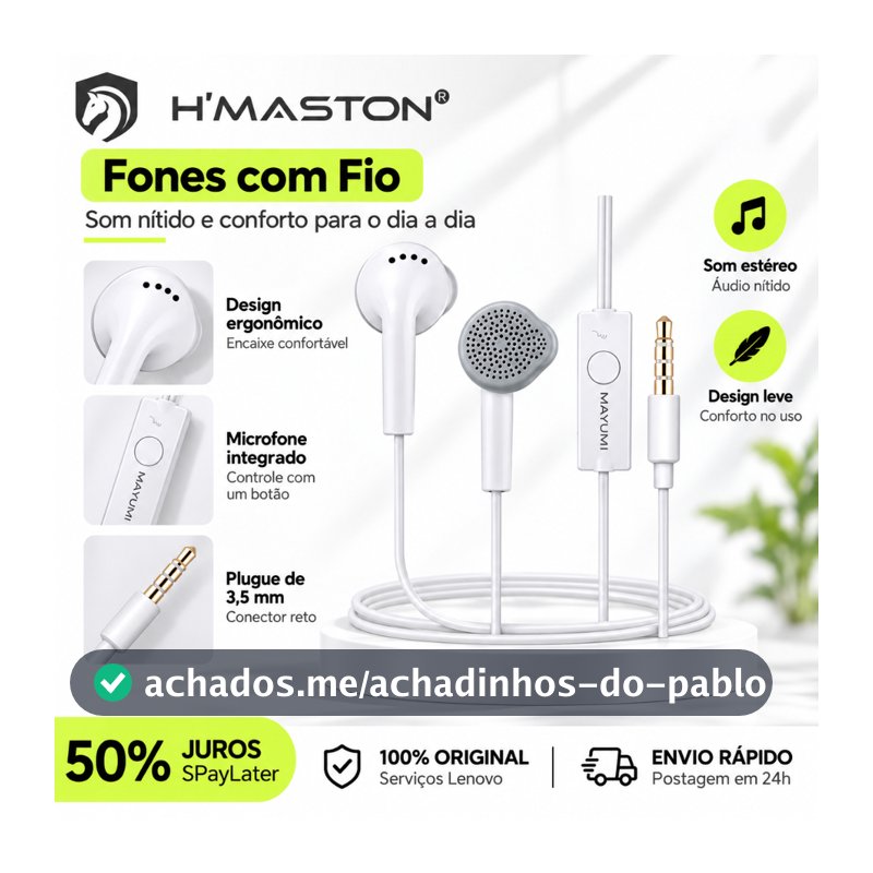 H'maston C550 Fone De Ouvido 3,5mm Com Fio e Microfone Para Telefones Celulares Tablet PC